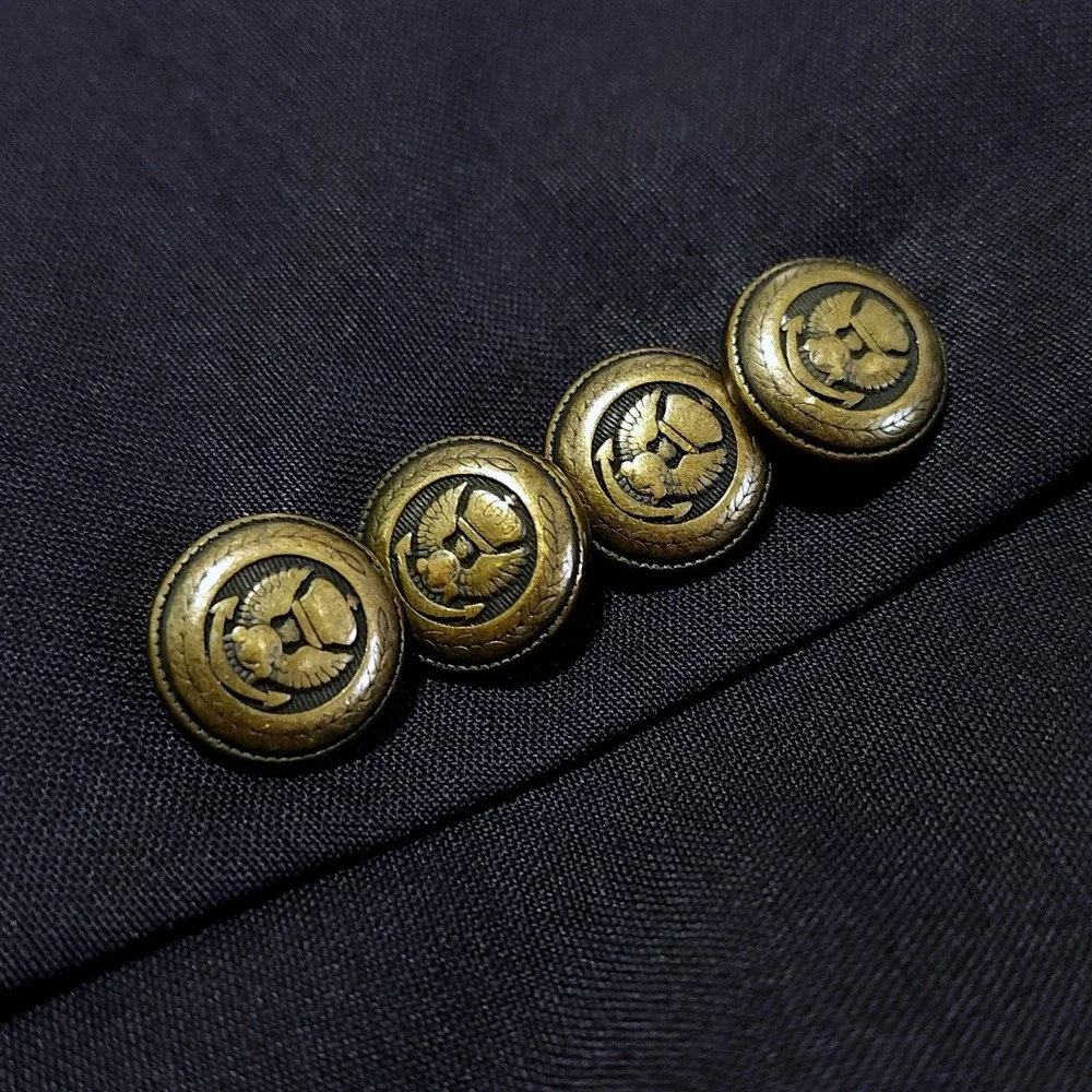Jos A Bank Mens Blazer 46L Navy Blue 100% Wool 3 Button Brass‎ Crest Sport Coat